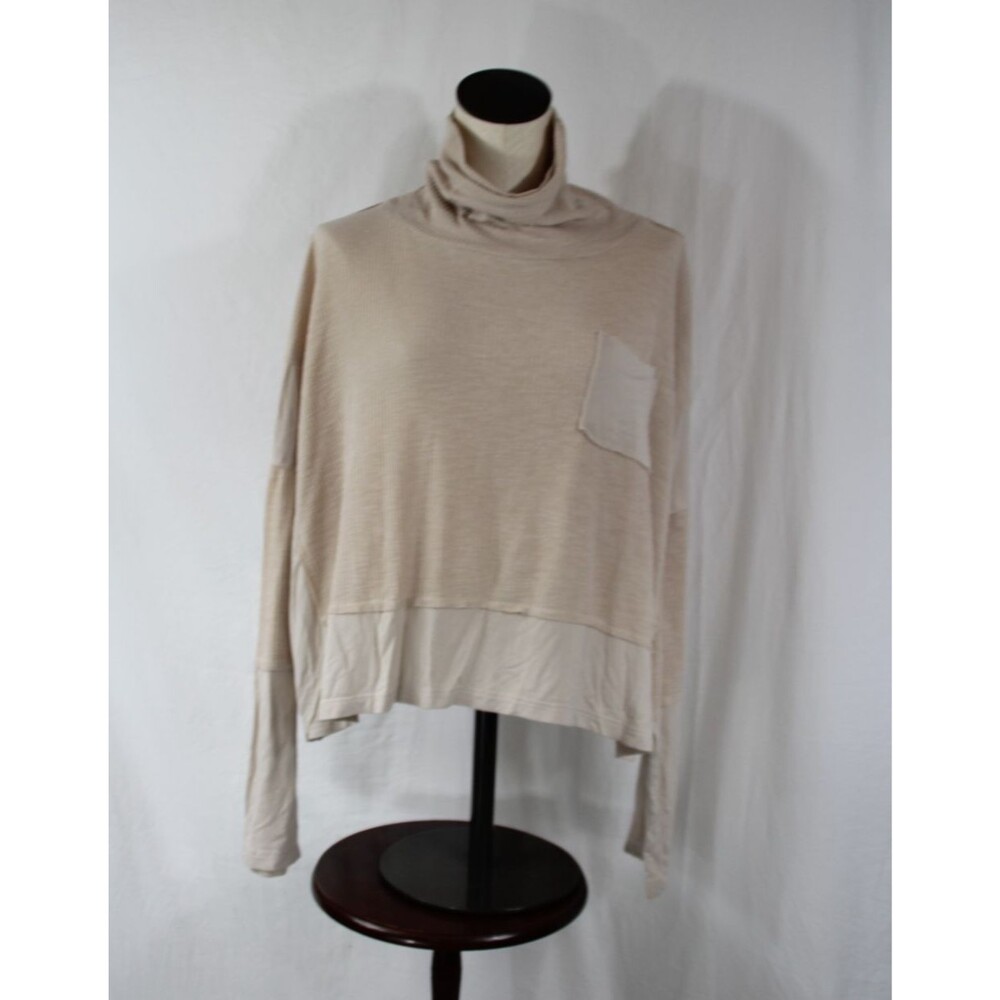 POL Winter Cowl Neck Pullover Sweater Women's Large Cream Color Block Boho Vibe